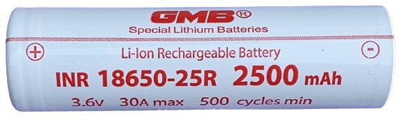Акумулятор високотоковий Li-Ion GMB INR18650 2500mAh 3.6V 30A max